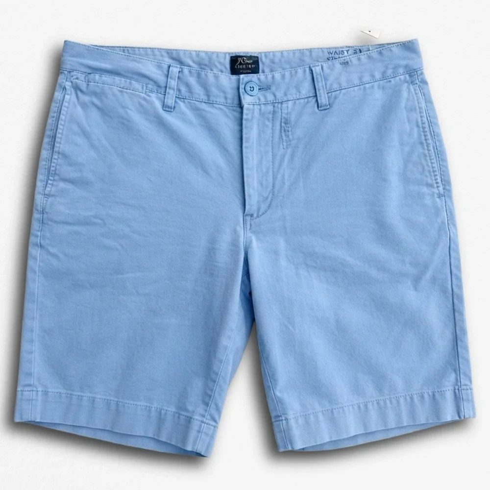 J.Crew Stanton Shorts Mens 33 Light Blue 9 Inch Inseam Cotton Chino Flat Front